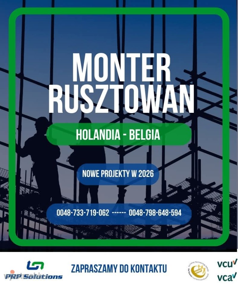 Monter Rusztowan / Foreman /  Pomocnik Holandia Belgia